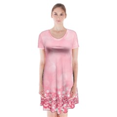 Pink Glitter Background Short Sleeve V-neck Flare Dress by nateshop