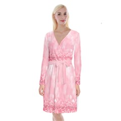 Pink Glitter Background Long Sleeve Velvet Front Wrap Dress by nateshop