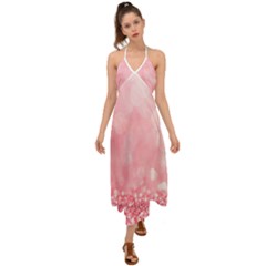 Pink Glitter Background Halter Tie Back Dress  by nateshop