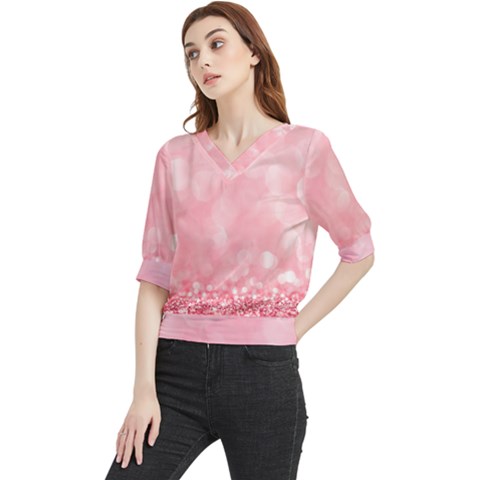 Pink Glitter Background Quarter Sleeve Blouse by nateshop