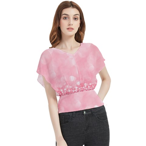 Pink Glitter Background Butterfly Chiffon Blouse by nateshop