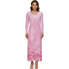 Pink Glitter Background Long Sleeve Longline Maxi Dress by nateshop