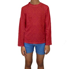 Red Chinese Background Chinese Patterns, Chinese Kids  Long Sleeve Swimwear