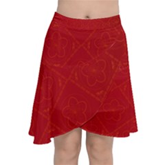 Red Chinese Background Chinese Patterns, Chinese Chiffon Wrap Front Skirt by nateshop