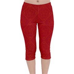 Red Chinese Background Chinese Patterns, Chinese Velvet Capri Leggings  by nateshop