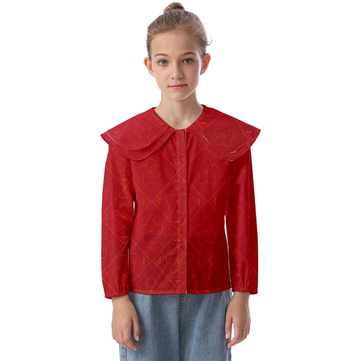 Red Chinese Background Chinese Patterns, Chinese Kids  Peter Pan Collar Blouse