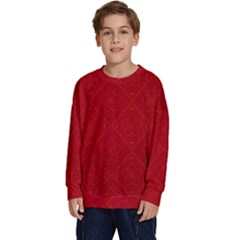 Red Chinese Background Chinese Patterns, Chinese Kids  Crewneck Sweatshirt by nateshop