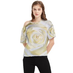 White Roses Flowers Plant Romance Blossom Bloom Nature Flora Petals One Shoulder Cut Out T-shirt by Proyonanggan