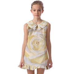 White Roses Flowers Plant Romance Blossom Bloom Nature Flora Petals Kids  Pilgrim Collar Ruffle Hem Dress by Proyonanggan