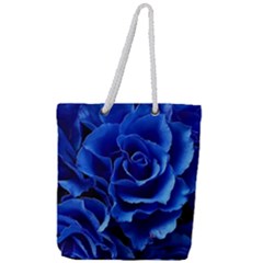 Blue Roses Flowers Plant Romance Blossom Bloom Nature Flora Petals Full Print Rope Handle Tote (large) by Proyonanggan