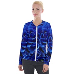 Blue Roses Flowers Plant Romance Blossom Bloom Nature Flora Petals Velvet Zip Up Jacket by Proyonanggan