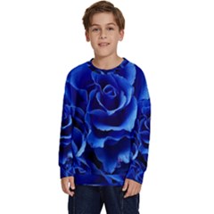 Blue Roses Flowers Plant Romance Blossom Bloom Nature Flora Petals Kids  Crewneck Sweatshirt by Proyonanggan