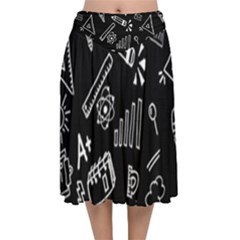 Knowledge Drawing Education Science Velvet Flared Midi Skirt by Proyonanggan