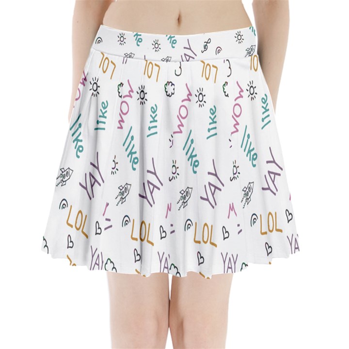 Doodle Pattern Pleated Mini Skirt