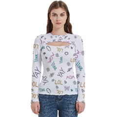 Doodle Pattern Women s Cut Out Long Sleeve T-shirt