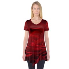 Rose Red Rose Red Flower Petals Waves Glow Short Sleeve Tunic  by Proyonanggan