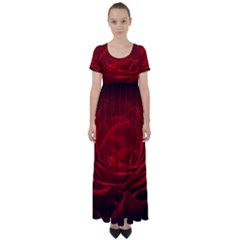 Rose Red Rose Red Flower Petals Waves Glow High Waist Short Sleeve Maxi Dress by Proyonanggan