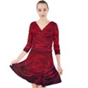 Rose Red Rose Red Flower Petals Waves Glow Quarter Sleeve Front Wrap Dress View1