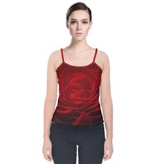 Rose Red Rose Red Flower Petals Waves Glow Velvet Spaghetti Strap Top by Proyonanggan