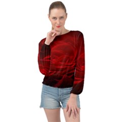 Rose Red Rose Red Flower Petals Waves Glow Banded Bottom Chiffon Top by Proyonanggan