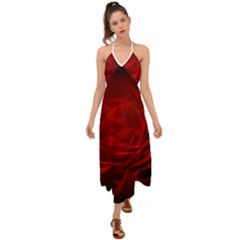 Rose Red Rose Red Flower Petals Waves Glow Halter Tie Back Dress  by Proyonanggan