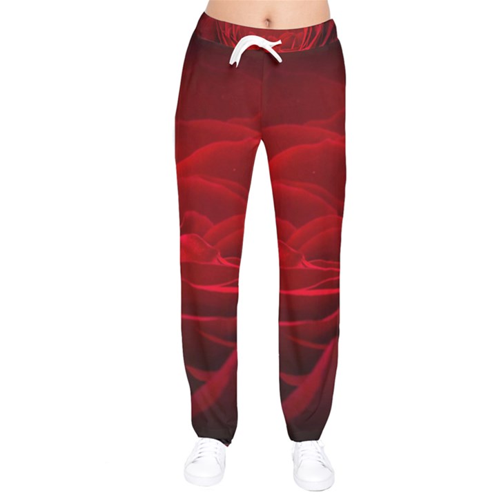 Rose Red Rose Red Flower Petals Waves Glow Women Velvet Drawstring Pants