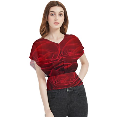 Rose Red Rose Red Flower Petals Waves Glow Butterfly Chiffon Blouse by Proyonanggan