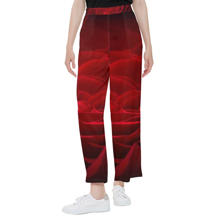 Rose Red Rose Red Flower Petals Waves Glow Women s Pants 