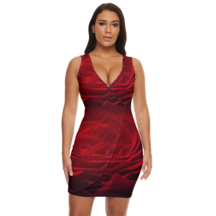 Rose Red Rose Red Flower Petals Waves Glow Draped Bodycon Dress