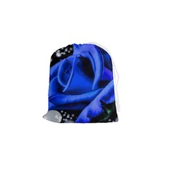 Blue Rose Bloom Blossom Drawstring Pouch (small) by Proyonanggan