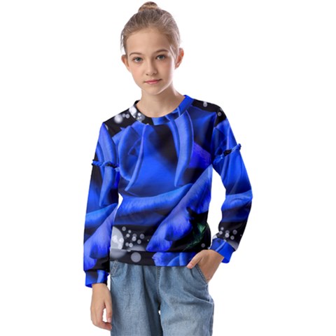 Blue Rose Bloom Blossom Kids  Long Sleeve T-shirt With Frill  by Proyonanggan