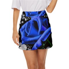 Blue Rose Bloom Blossom Mini Front Wrap Skirt by Proyonanggan