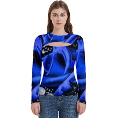 Blue Rose Bloom Blossom Women s Cut Out Long Sleeve T-shirt by Proyonanggan