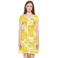 Party Confetti Yellow Squares Inside Out Cap Sleeve Dress