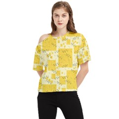 Party Confetti Yellow Squares One Shoulder Cut Out T-shirt by Proyonanggan