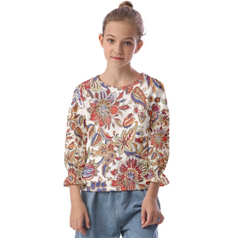 Retro Paisley Patterns, Floral Patterns, Background Kids  Cuff Sleeve Top by nateshop