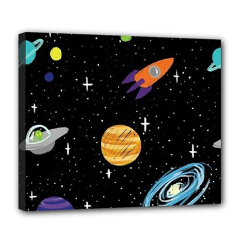 Space Cartoon, Planets, Rockets Deluxe Canvas 24  X 20  (stretched) by nateshop