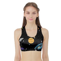 Space Cartoon, Planets, Rockets Sports Bra With Border by nateshop