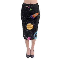 Space Cartoon, Planets, Rockets Midi Pencil Skirt by nateshop