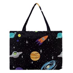 Space Cartoon, Planets, Rockets Medium Tote Bag by nateshop