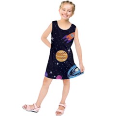 Space Cartoon, Planets, Rockets Kids  Tunic Dress by nateshop