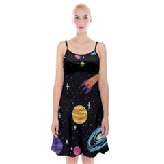 Space Cartoon, Planets, Rockets Spaghetti Strap Velvet Dress