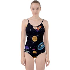 Space Cartoon, Planets, Rockets Cut Out Top Tankini Set by nateshop