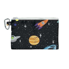 Space Cartoon, Planets, Rockets Canvas Cosmetic Bag (medium) by nateshop