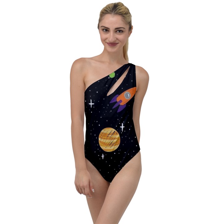 Space Cartoon, Planets, Rockets To One Side Swimsuit