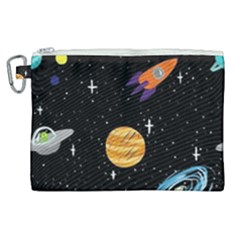 Space Cartoon, Planets, Rockets Canvas Cosmetic Bag (xl) by nateshop