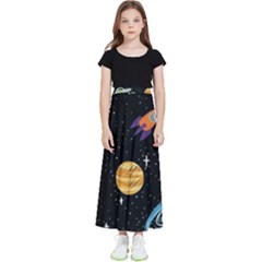 Space Cartoon, Planets, Rockets Kids  Flared Maxi Skirt by nateshop