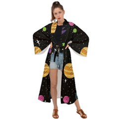 Space Cartoon, Planets, Rockets Maxi Kimono by nateshop