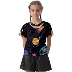 Space Cartoon, Planets, Rockets Kids  Front Cut T-shirt by nateshop