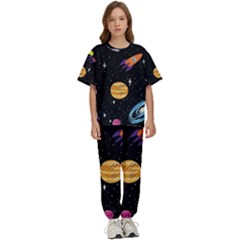 Space Cartoon, Planets, Rockets Kids  T-shirt And Pants Sports Set by nateshop